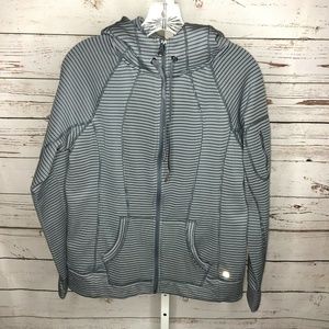 90 Degrees Zip Front Striped Hooded Jacket L